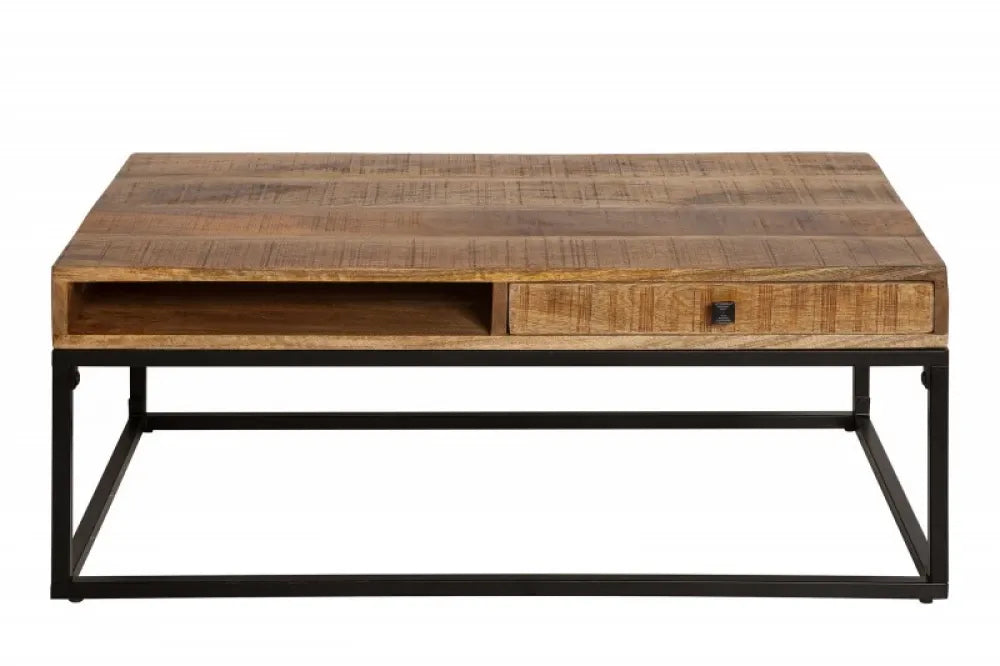 Masuta de cafea Dreptunghiulara din Lemn masiv de mango Maro si Metal Negru L100xH46cm Iron Craft