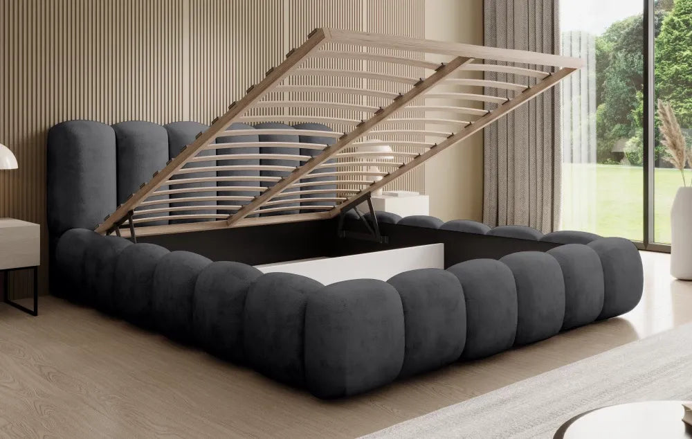 Pat 160x200cm tapitat cu Chenille Negru Dallas