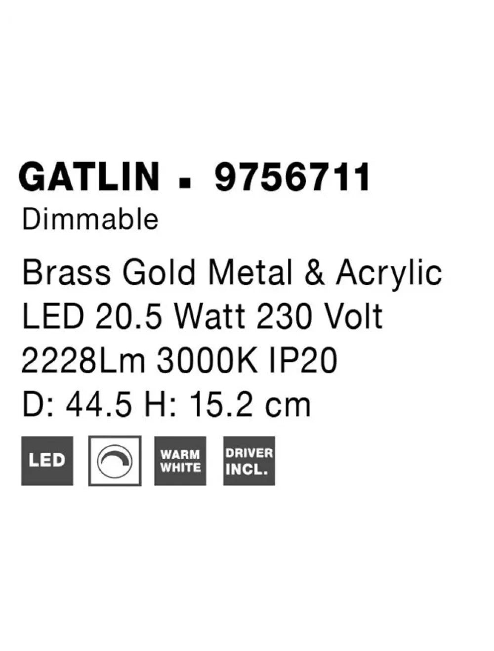 Plafoniera structura din Metal Auriu si abajur din Acrilic Transparent H15.2xL44cm IP20 20W 950lm 3000k GATLIN