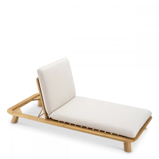 Sezlong de exterior din Lemn de tec Maro si Stofa Bej H96xL210cm Weston Eichholtz
