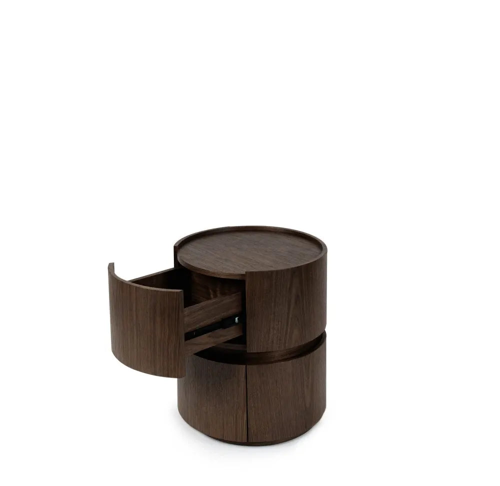 Noptiera rotunda cu 2 sertare Timeo de culoare nuc L40xH50cm