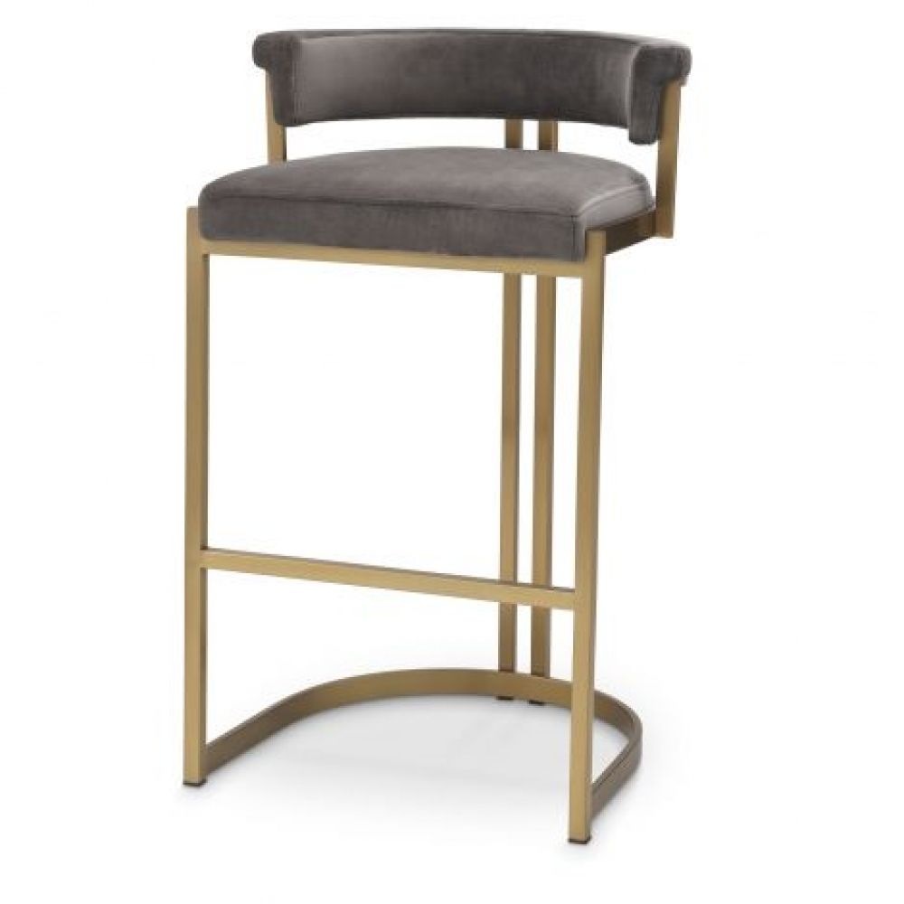 Scaun de insula tapitat cu Catifea Gri cu picioare din Metal Auriu H81xL49xA47cm Dante