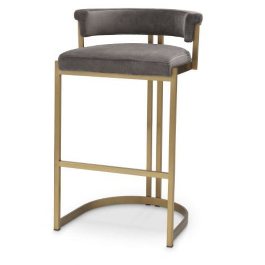 Scaun de insula tapitat cu Catifea Gri cu picioare din Metal Auriu H81xL49xA47cm Dante
