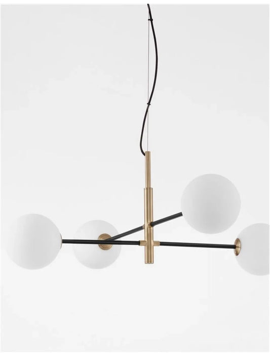 Lustra structura din Metal Negru/Auriu si abajur din Sticla Alb H130xL103cm IP20 VITRA