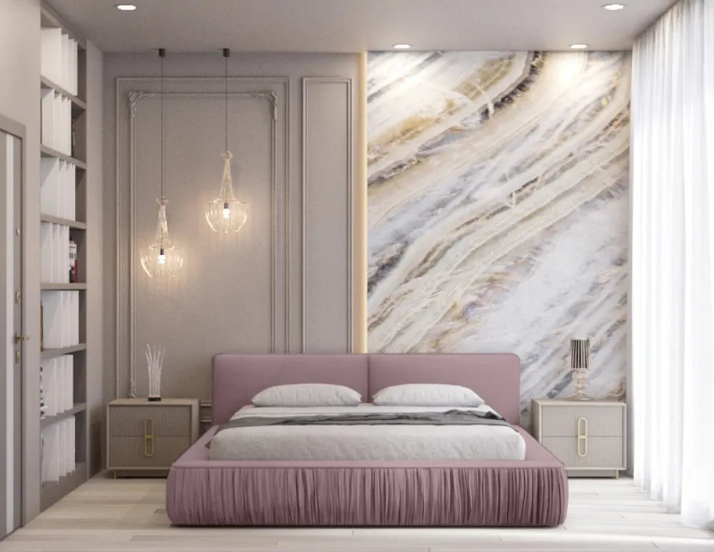 Pat 180x200cm tapitat cu Catifea Roz Naomi