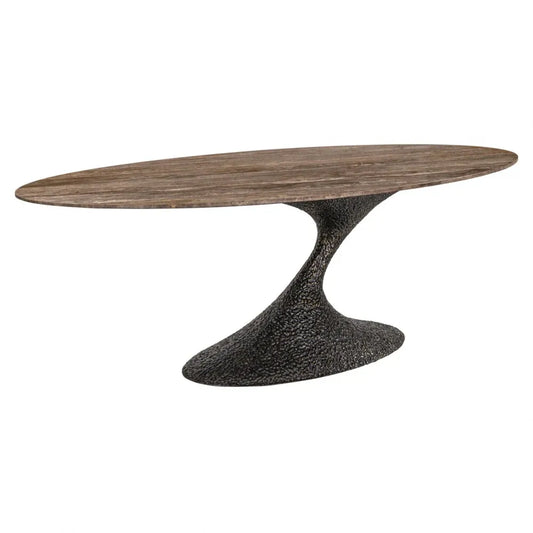 Masa ovala din Aluminiu Negru/Alama si Travertin Maro L235xH76cm Russo Richmond interiors