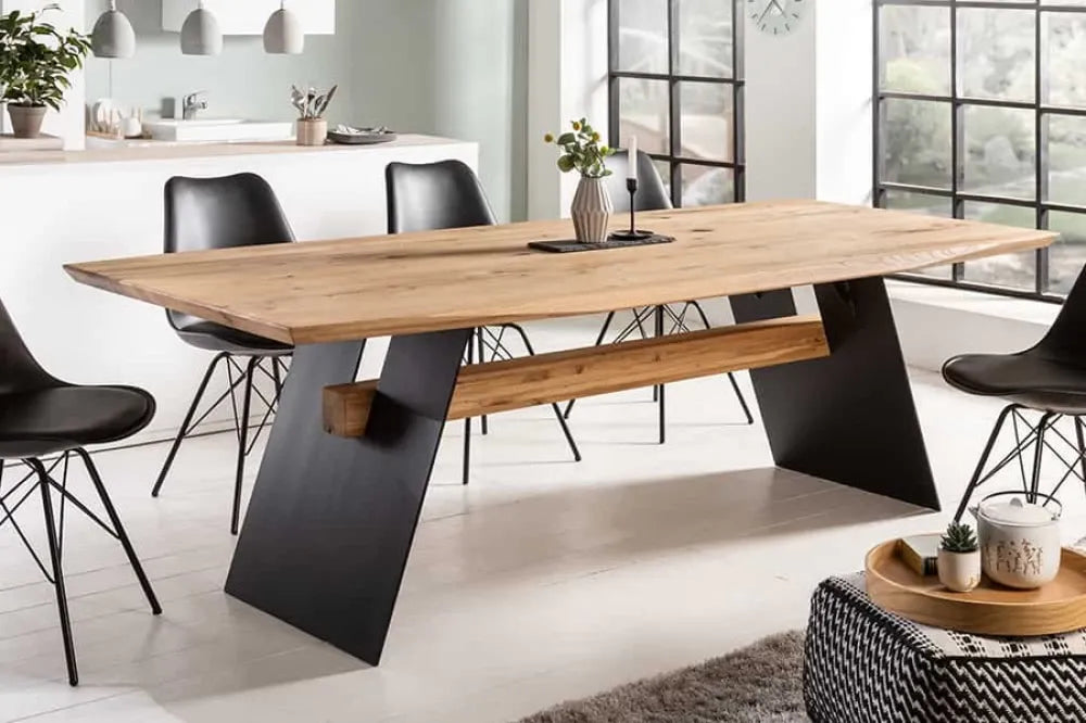 Masa din Lemn de stejar Maro si Metal Negru L200xH76cm Grand oak