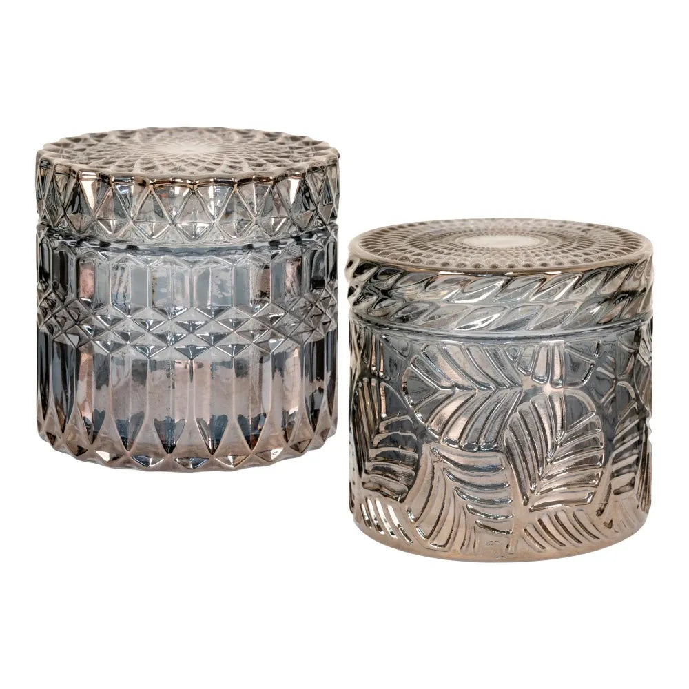 Set 2 borcane decorative cu capac din Sticla Fumuriu H8.5xD9cm HN0886