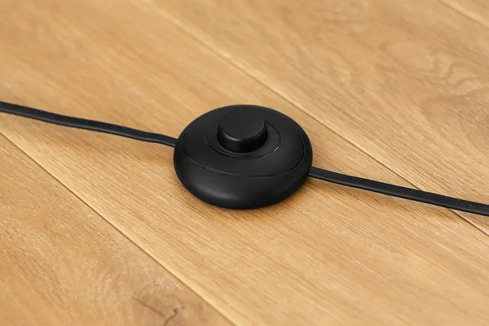 Lampa de podea cu masuta incorporata din Metal Negru si Textil Negru D50xH176cm SERVANT