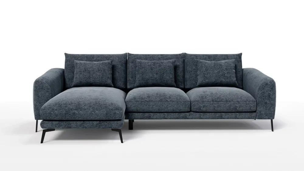 Coltar in forma de L tapitat cu Chenille Albastru Sajma 12 L293x172cm Aspen