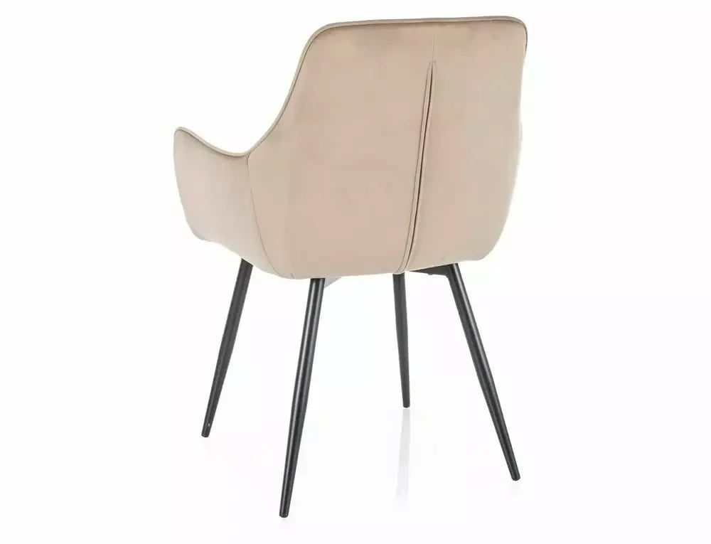 Scaun tapitat cu Catifea Bej cu picioare din Metal Negru H85xL57xA47cm Fig