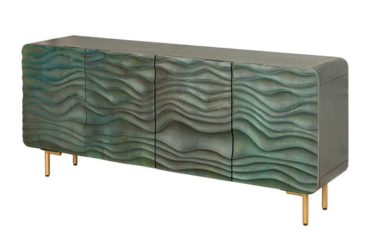 Comoda din Lemn de mango Turcoaz si Metal Auriu L160xH75cm WAVE