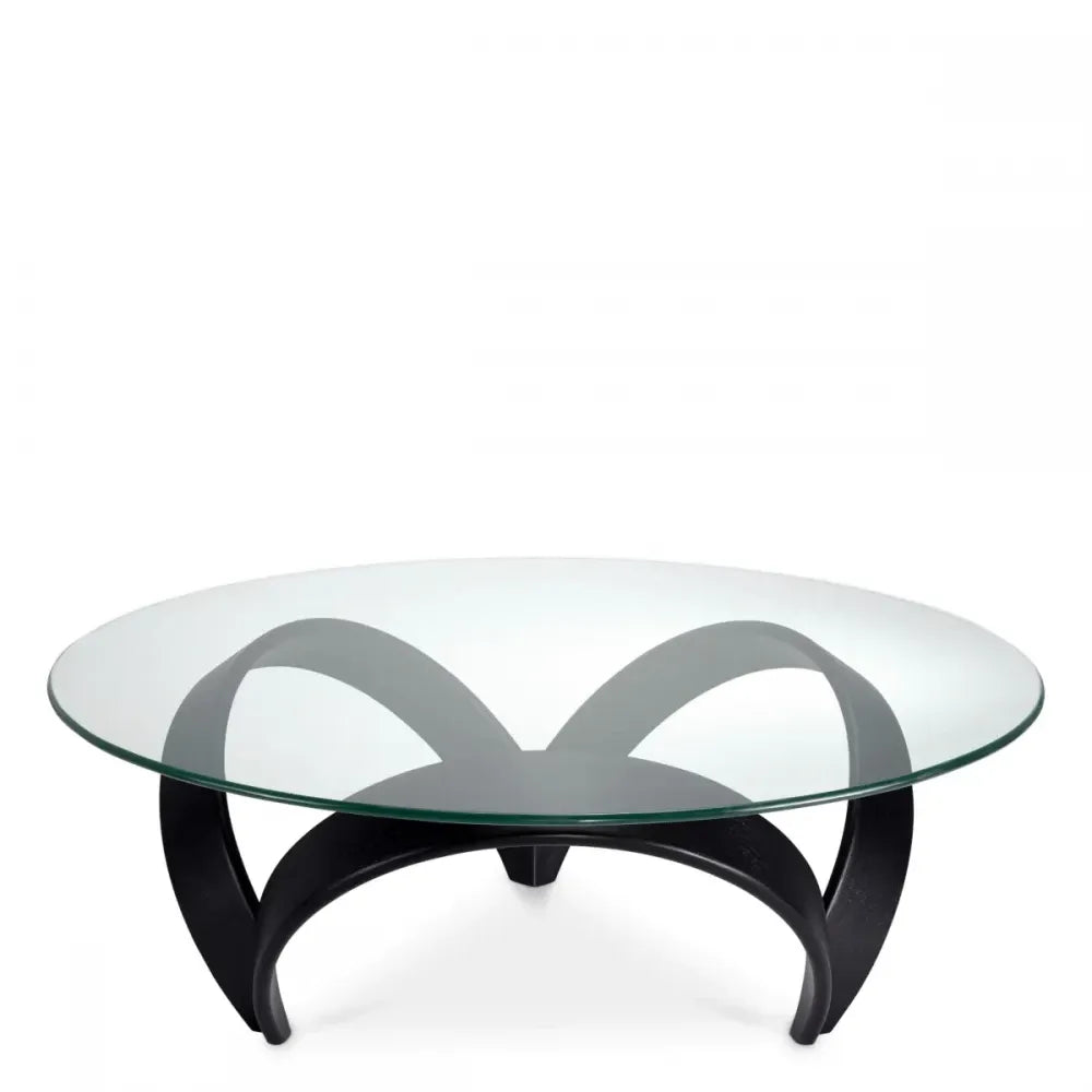Masuta de cafea Rotunda din Furnir Negru si Sticla securizata Transparent D110xH36.5cm Soquel Eichholtz