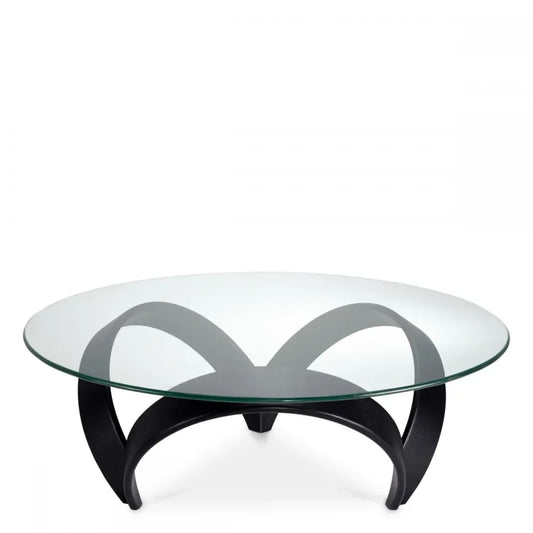 Masuta de cafea Rotunda din Furnir Negru si Sticla securizata Transparent D110xH36.5cm Soquel Eichholtz