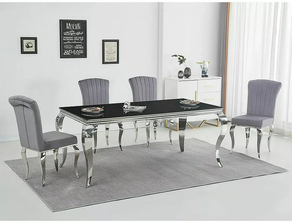 Scaun din Catifea Gri si Metal Argintiu Hx100Lx46xA44cm Prince