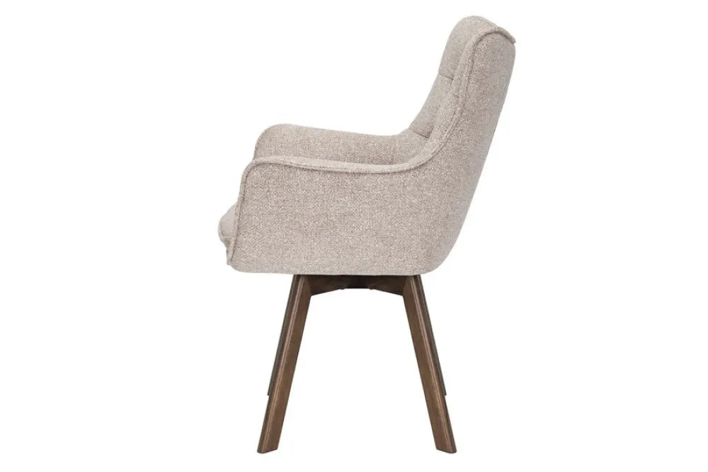 Set 2 scaune rotative tapitat cu Stofa Bej si picioare din Lemn de stejar Maro H93xL60xA64cm THOR