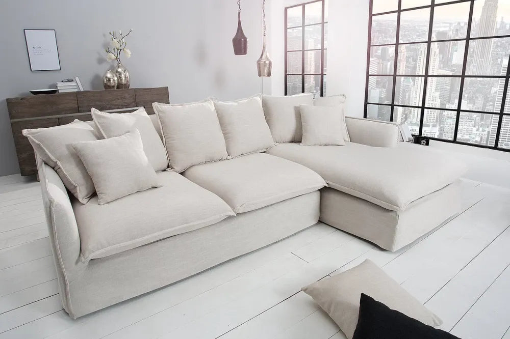 Coltar cu husa detasabila orientare dreapta tapitat cu Stofa Crem L255cm Heaven