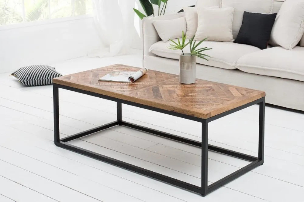 Masuta de cafea Dreptunghiulara din Lemn masiv de sheesham Maro si Metal Negru L100xH45cm Infinity Home