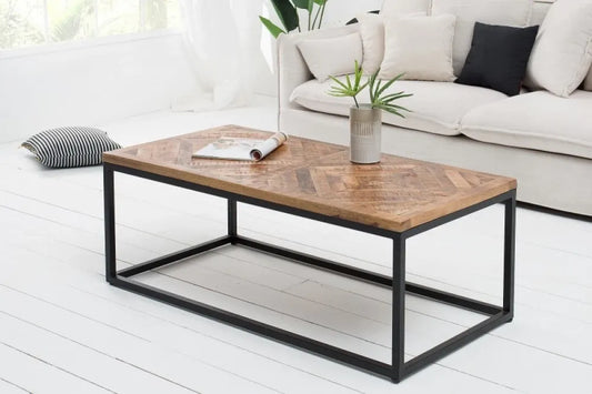 Masuta de cafea Dreptunghiulara din Lemn masiv de sheesham Maro si Metal Negru L100xH45cm Infinity Home