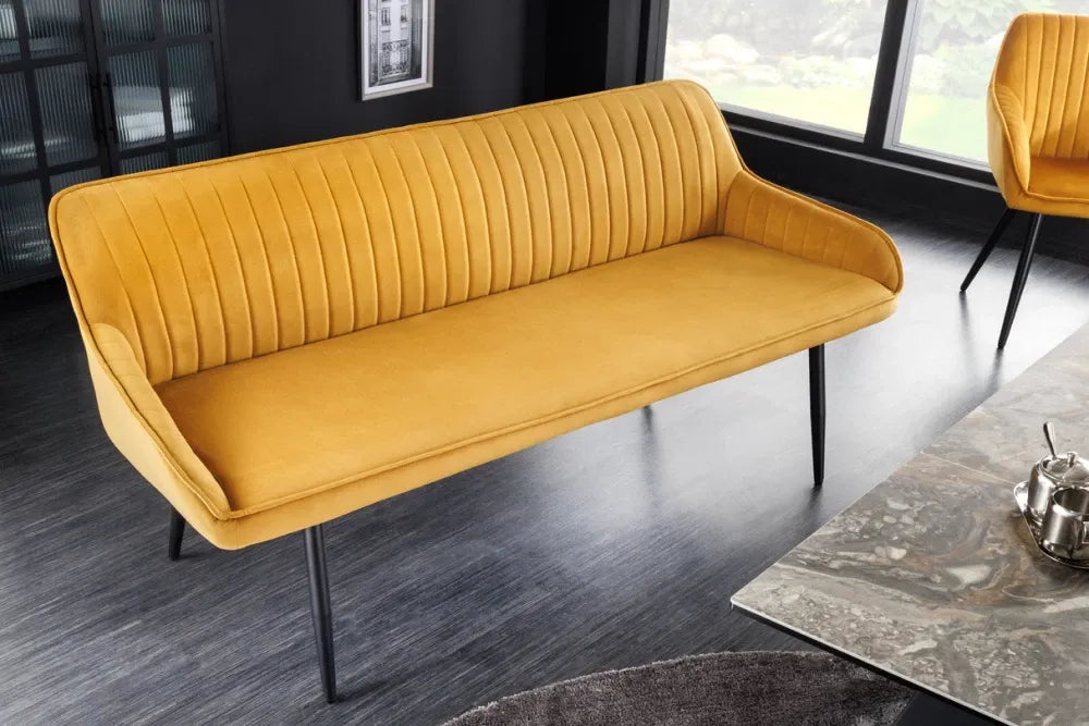 Banca din Metal Negru si Catifea Galben H82xL160cm Turin