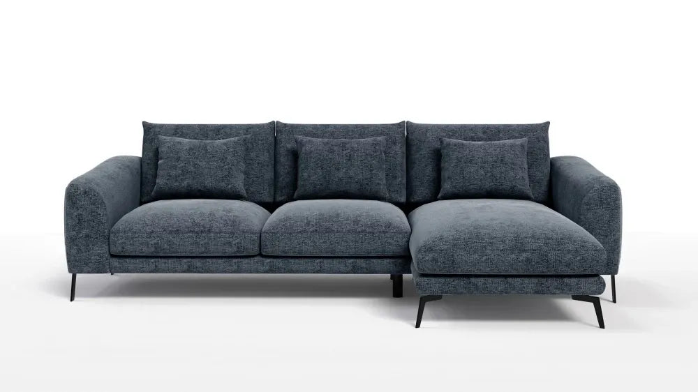Coltar in forma de L tapitat cu Chenille Albastru Sajma 12 L293x172cm Aspen