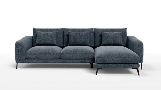 Coltar in forma de L tapitat cu Chenille Albastru Sajma 12 L293x172cm Aspen