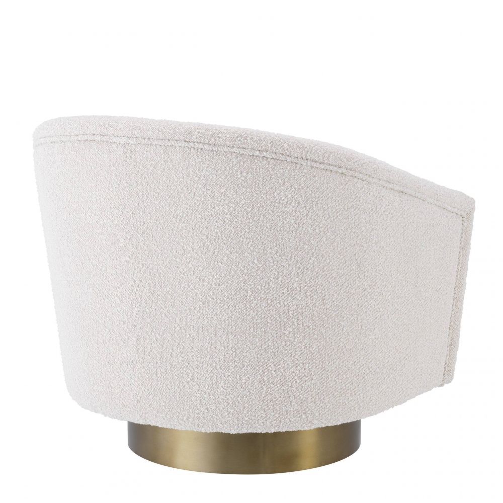Fotoliu rotativ tapitat cu Boucle Crem si baza din Otel inoxidabil Auriu H76xL80xA80cm Catene