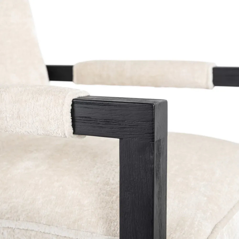 Scaun tapitat cu Chenille Alb cu picioare din Lemn de frasin Negru H90xL63xA70cm Beck  Richmond Interiors