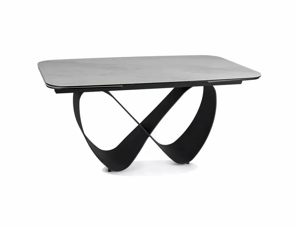 Masa Extensibila de 12 persoane din Sticla securizata+Ceramica Alb nature cloud si Metal Negru mat L160-240xH76cm Infinity