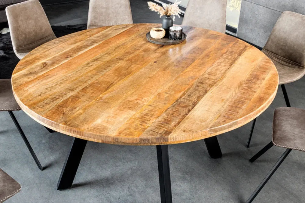 Masa din Lemn de mango Maro si Metal Negru D140xH76cm IRON CRAFT