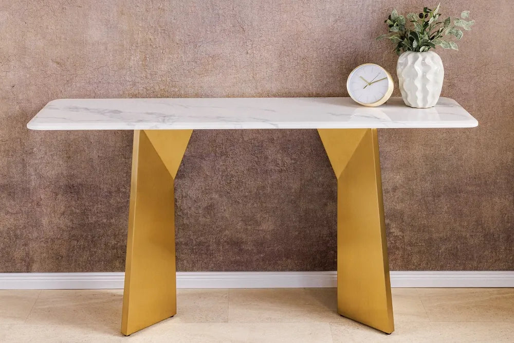 Consola din Marmura Alb si Metal Auriu L140xH75cm EXTRAVAGANCIA