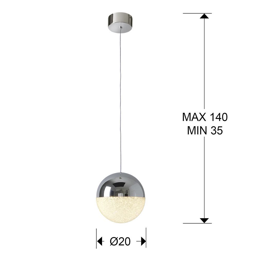 Pendul cu inaltime reglabila din Sticla Transparent cu LED  D20xH150cm Sphere