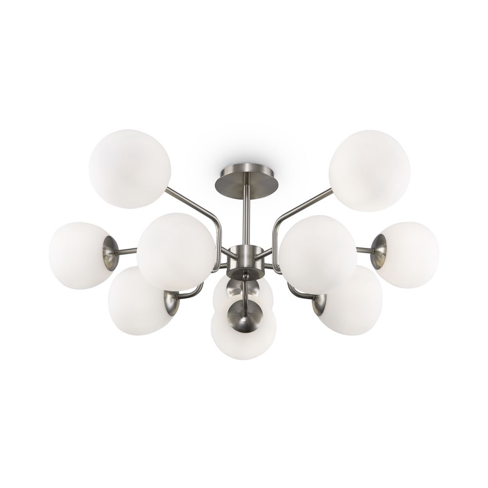 Lustra din Metal si Sticla Argintiu/Alb cu 10 becuri E14 40W D91xH34cm Erich