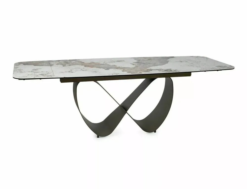 Masa extensibila din Metal Cupru si Sticla securizata+Ceramica Alb lucios cu efect de marmura L160-240xH76cm Infinity