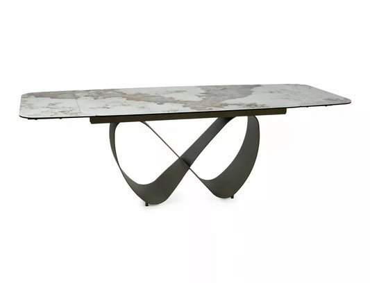 Masa extensibila din Metal Cupru si Sticla securizata+Ceramica Alb lucios cu efect de marmura L160-240xH76cm Infinity