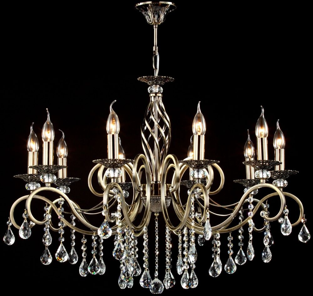 Candelabru rotund cu inaltime reglabila din Cristal Auriu cu 10 becuri D85xH124cm Grace