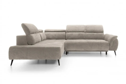 Coltar extensibil electric tapitat cu Chenille Bej cu lada depozitare Genova II