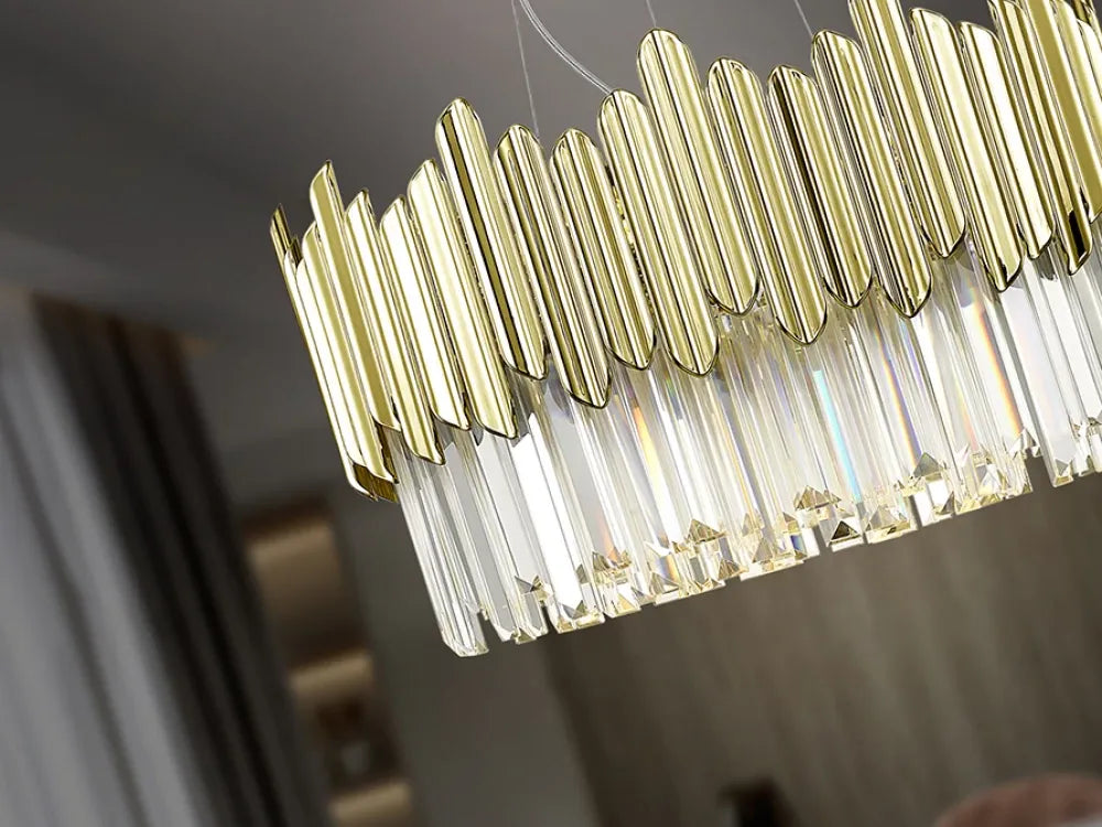 Lustra din Metal Argintiu si Sticla/ABS Transparent/Auriu H150xD51cm Tiara