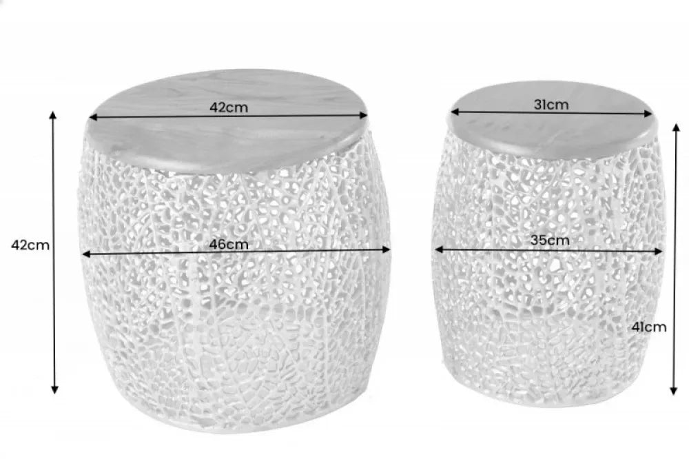 Set 2 masute laterale Rotunde din Lemn masiv de salcam Maro si Metal Auriu D31/42xH41/42cm Leaf