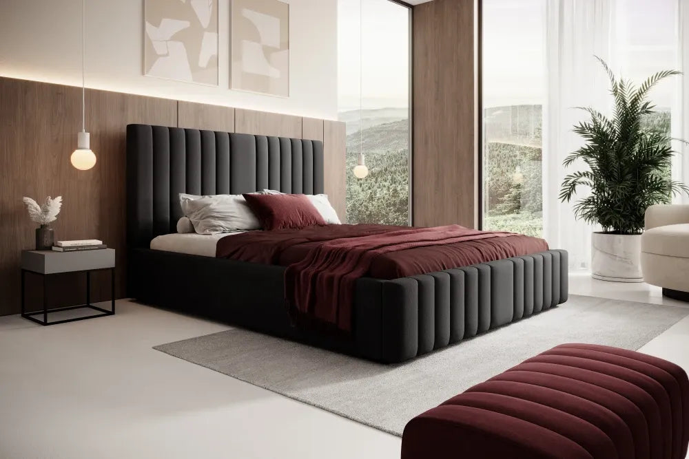 Pat 140 x 200 tapitat cu Catifea Magic velvet Negru Vetra