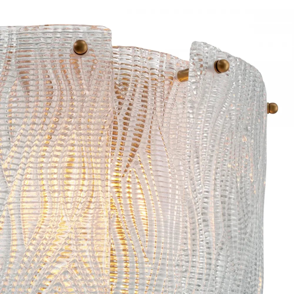 Aplica de perete din Otel inoxdabil Alama atichizata si Sticla texturata Transparent H36xL39cm Asinara Eichholtz