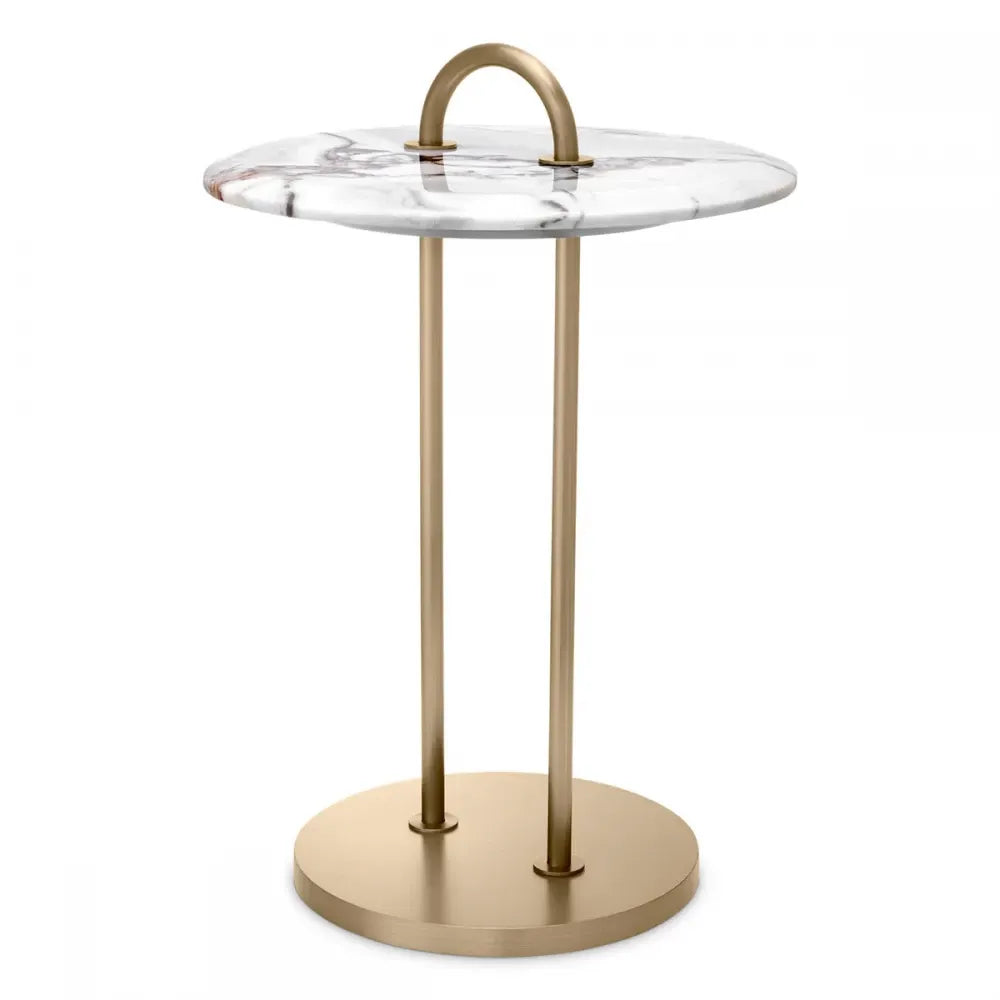 Masuta laterala Rotunda din Otel inoxidabil Alama si Marmura Alb D38.5xH58cm Zappa Eichholtz
