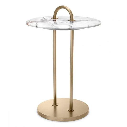 Masuta laterala Rotunda din Otel inoxidabil Alama si Marmura Alb D38.5xH58cm Zappa Eichholtz
