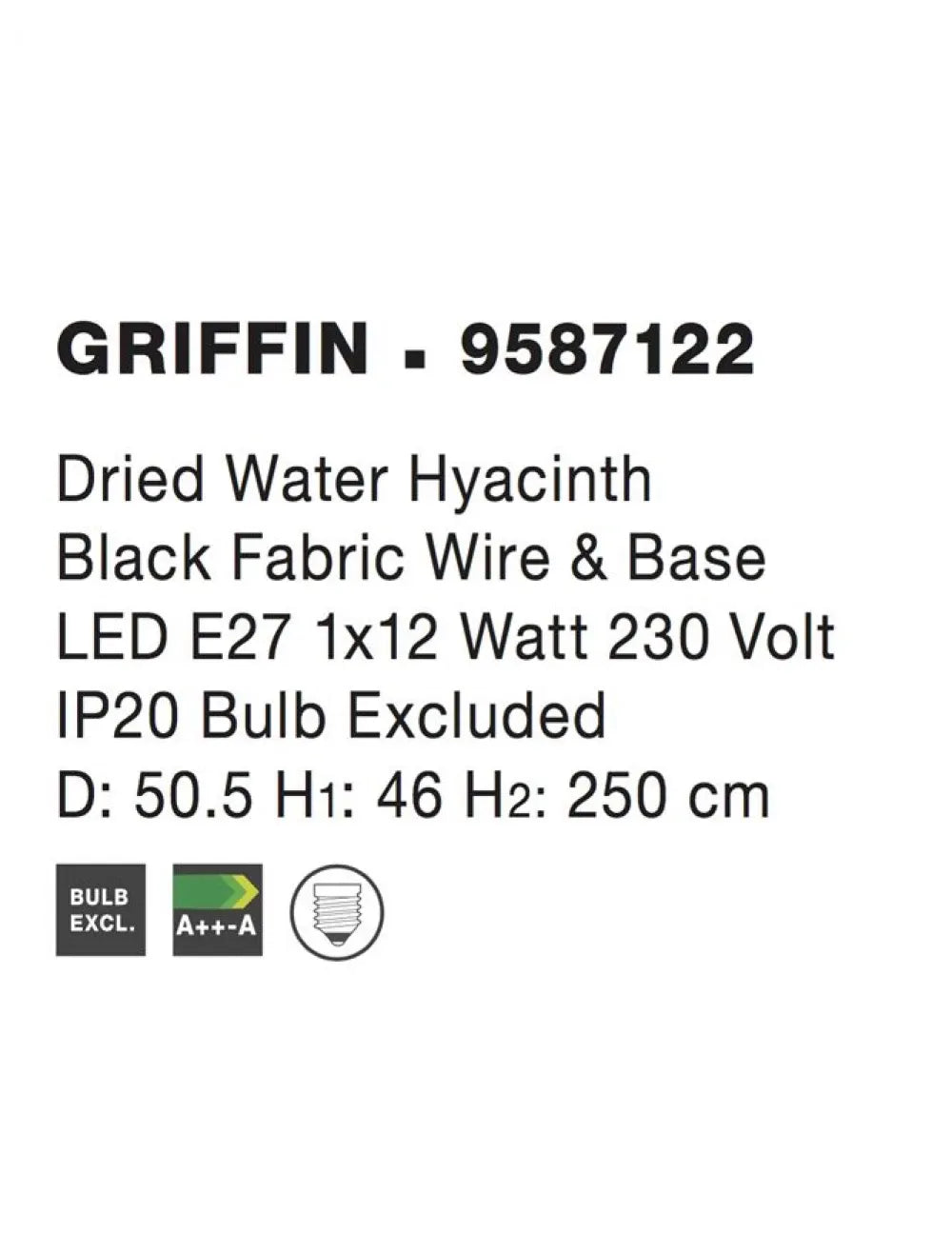 Pendul structura din Metal Negru si abajur din Ratan Bej H250xL50.5cm IP20 GRIFFIN