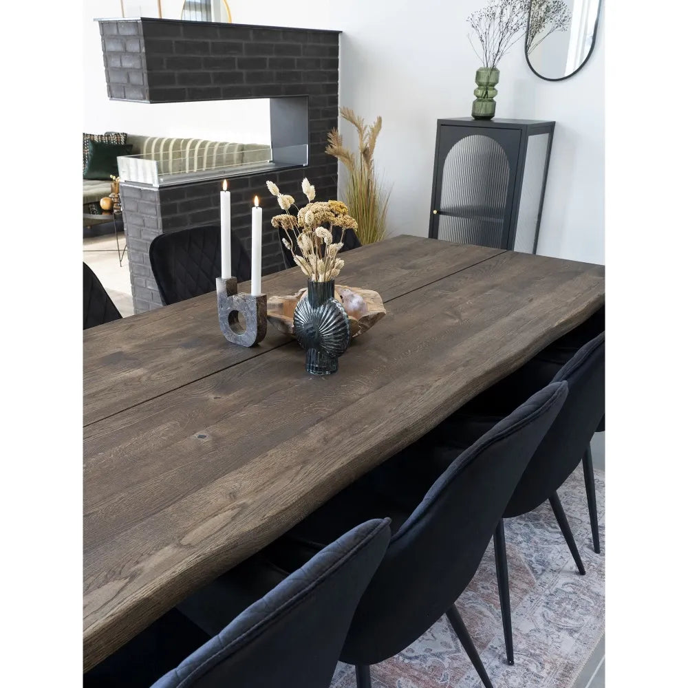 Masa din Metal Negru si Lemn de stejar Maro inchis L240xH75cm Toulon