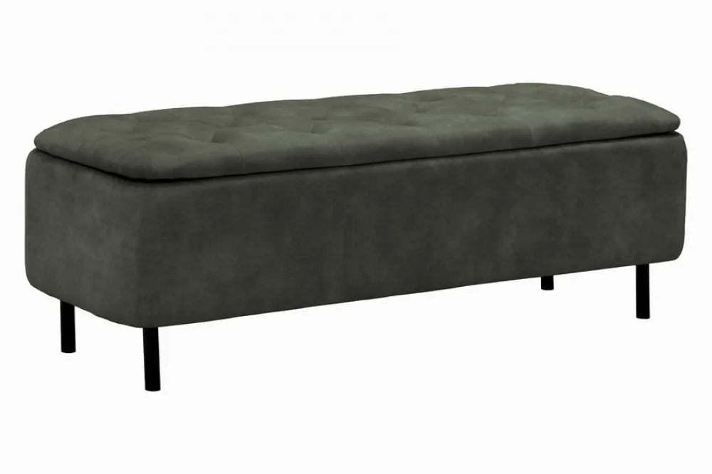 Bancheta cu spatiu depozitare din Catifea Verde inchis si Metal Negru Hx43Lx120cm En vogue
