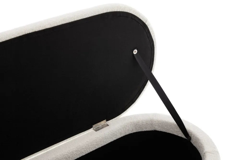 Bancheta cu spatiu de depozitare din Metal Negru si Stofa boucle Alb H45xL110cm Voque