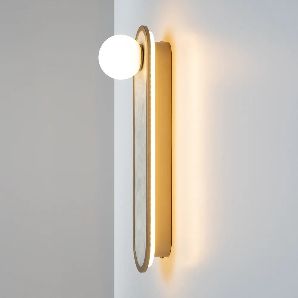 Aplica de perete din Aluminiu Alama si Sticla Alb H45xL12.8cm Blink