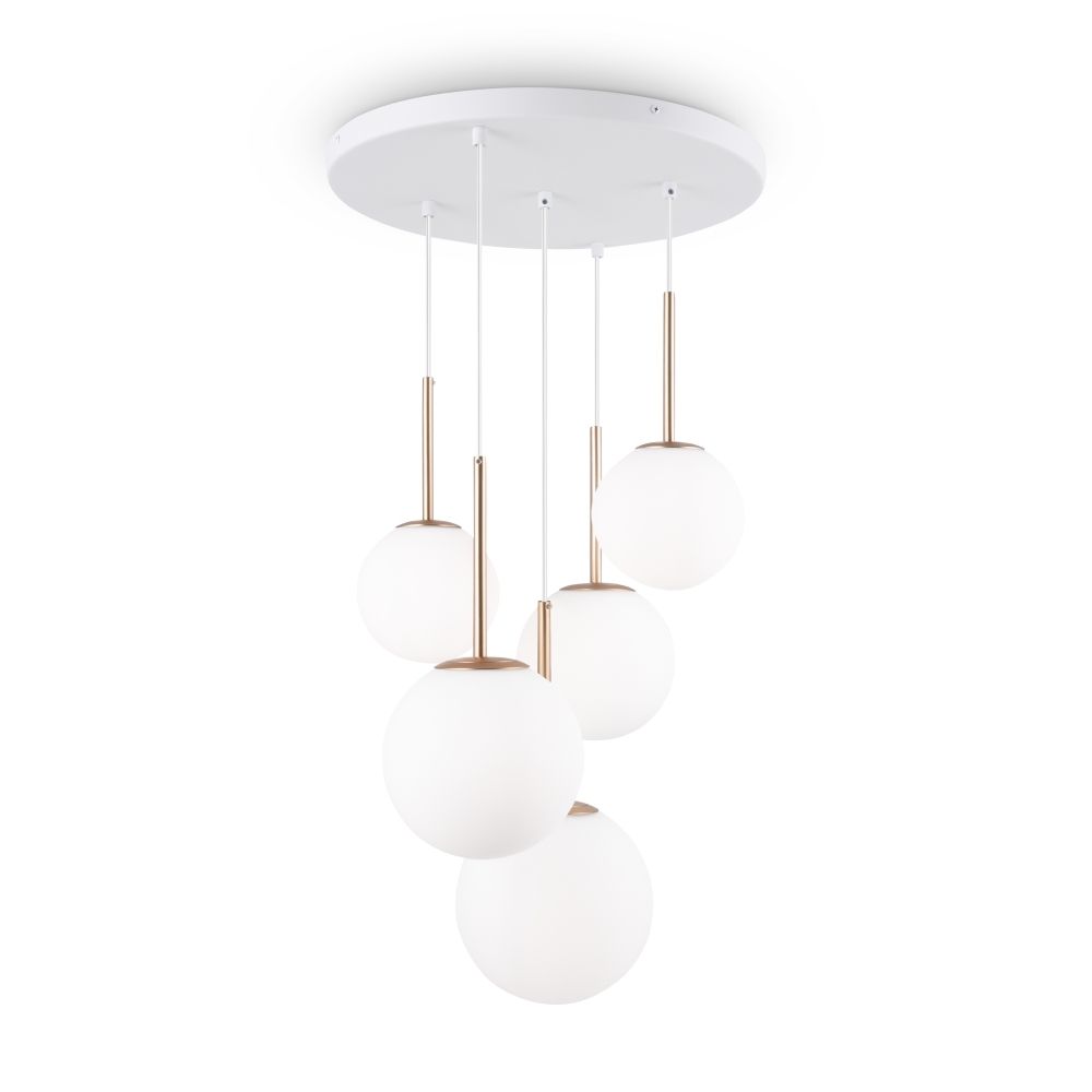 Lustra din Metal si Sticla Auriu/Alb cu 5 becuri E14 40W D58xH180cm Basic form