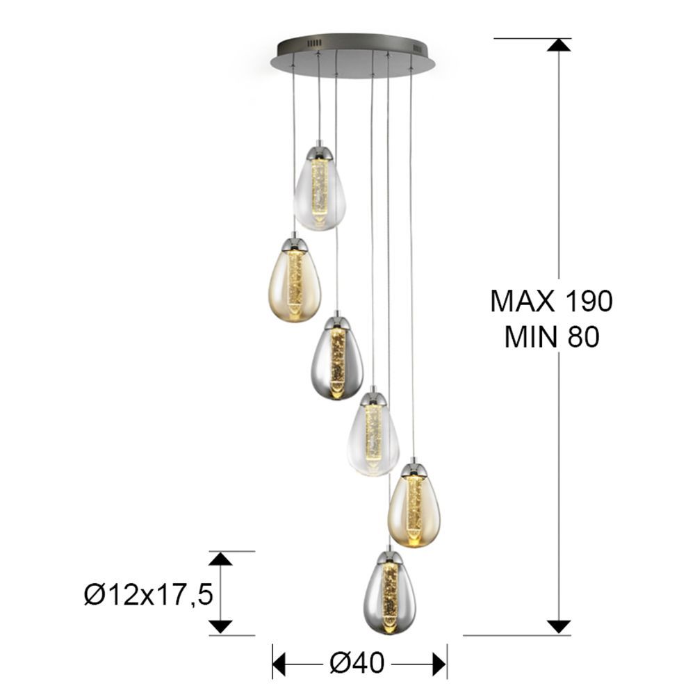 Lustra rotunda cu inaltime reglabila din Sticla Transparent cu LED  D40xH190cm Taccia